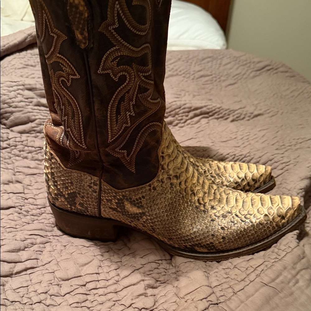 Dan Post Python Print Cowboy Boots - Brown And Cr… - image 3